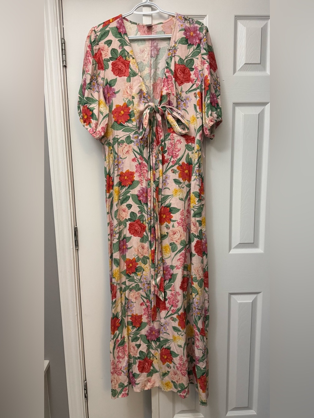 Old Navy Floral Tie-Front Maxi Dress in Pink, Red & Green
